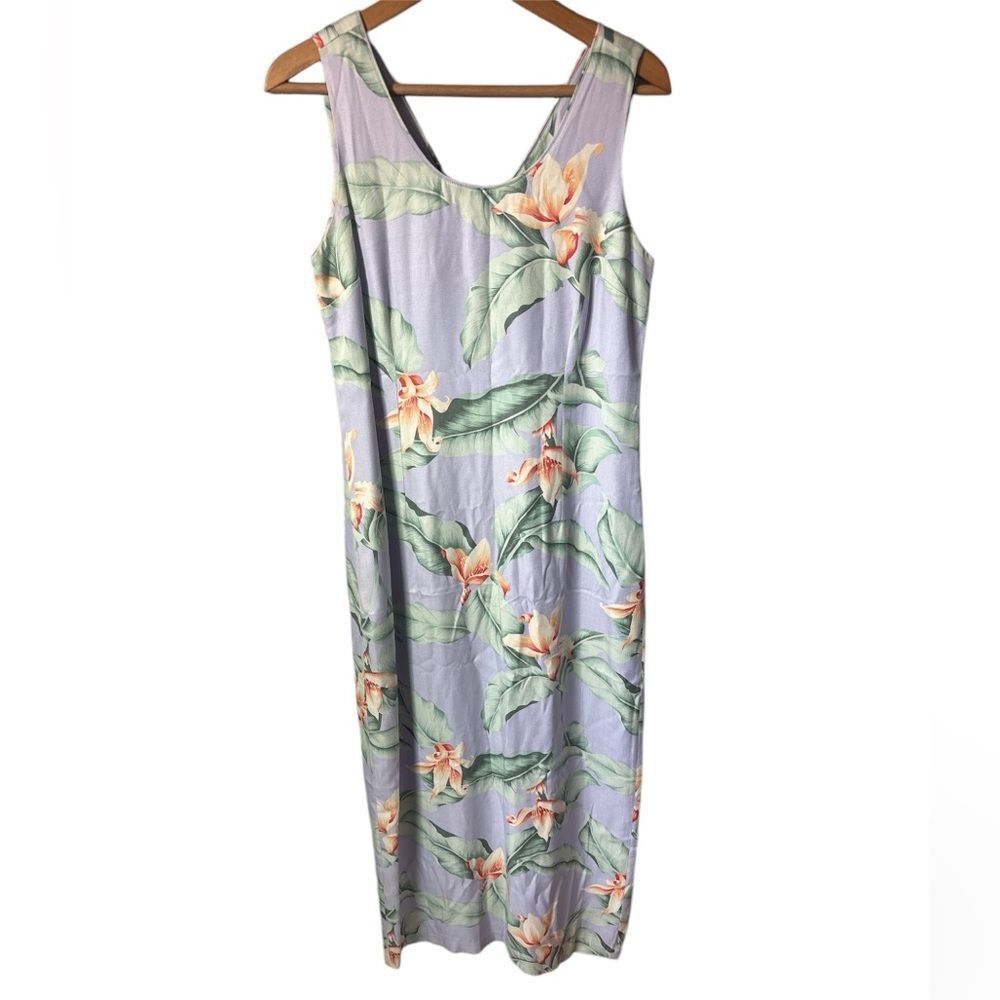 Vintage Tommy Bahama 100% Silk Lavender Floral Tropical Beach Maxi Dress Sz 10